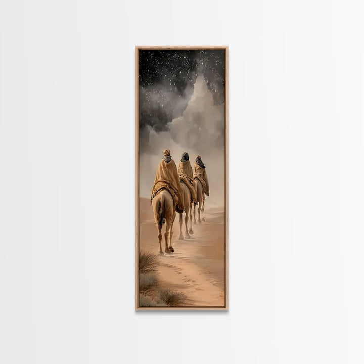 Desert Pilgrims Light – Framed Canvas Print – Christmas Art – Christian Art Canvas – Narrow Art – Christian Wall Art – Christian Christmas