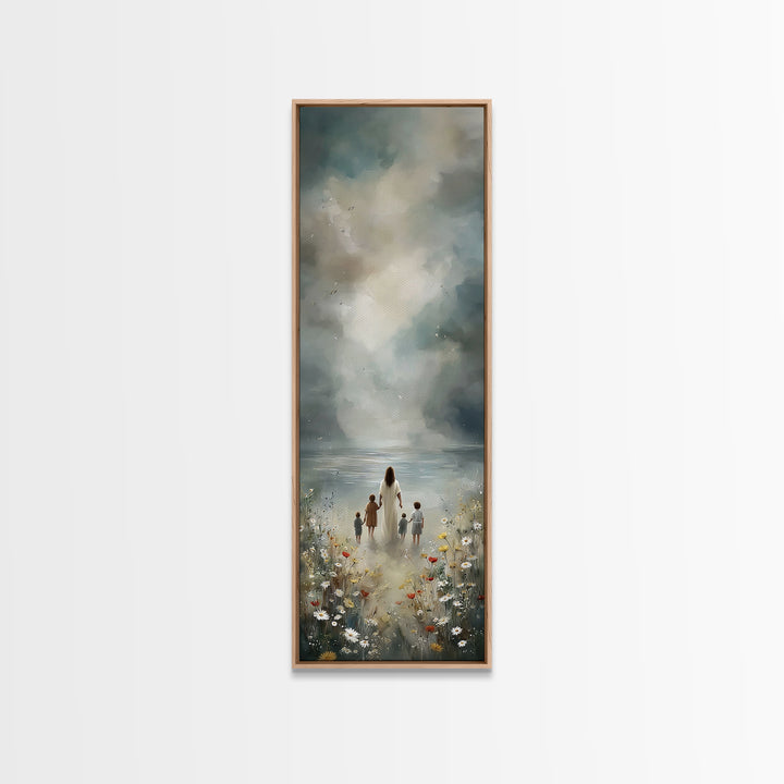 Garden Path Grace – Framed Canvas Print – Tall Narrow Wall Art – Christian Wall Art – Jesus Painting – Christian Art Canvas – Christmas Art