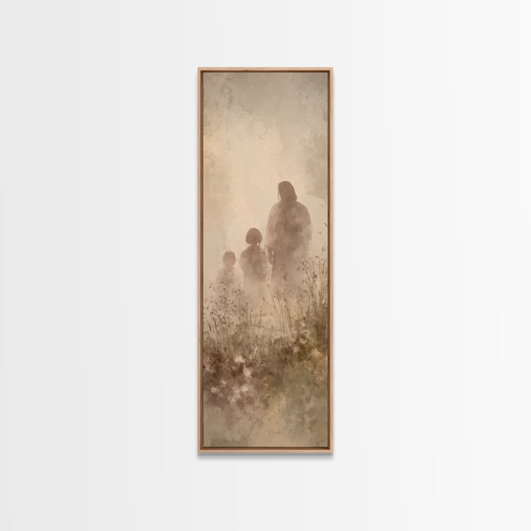 Heavenlight Meadow – Framed Canvas Print – Narrow Art – Christian Art Canvas – Jesus Painting – Christian Wall Art – Modern Christian Art –