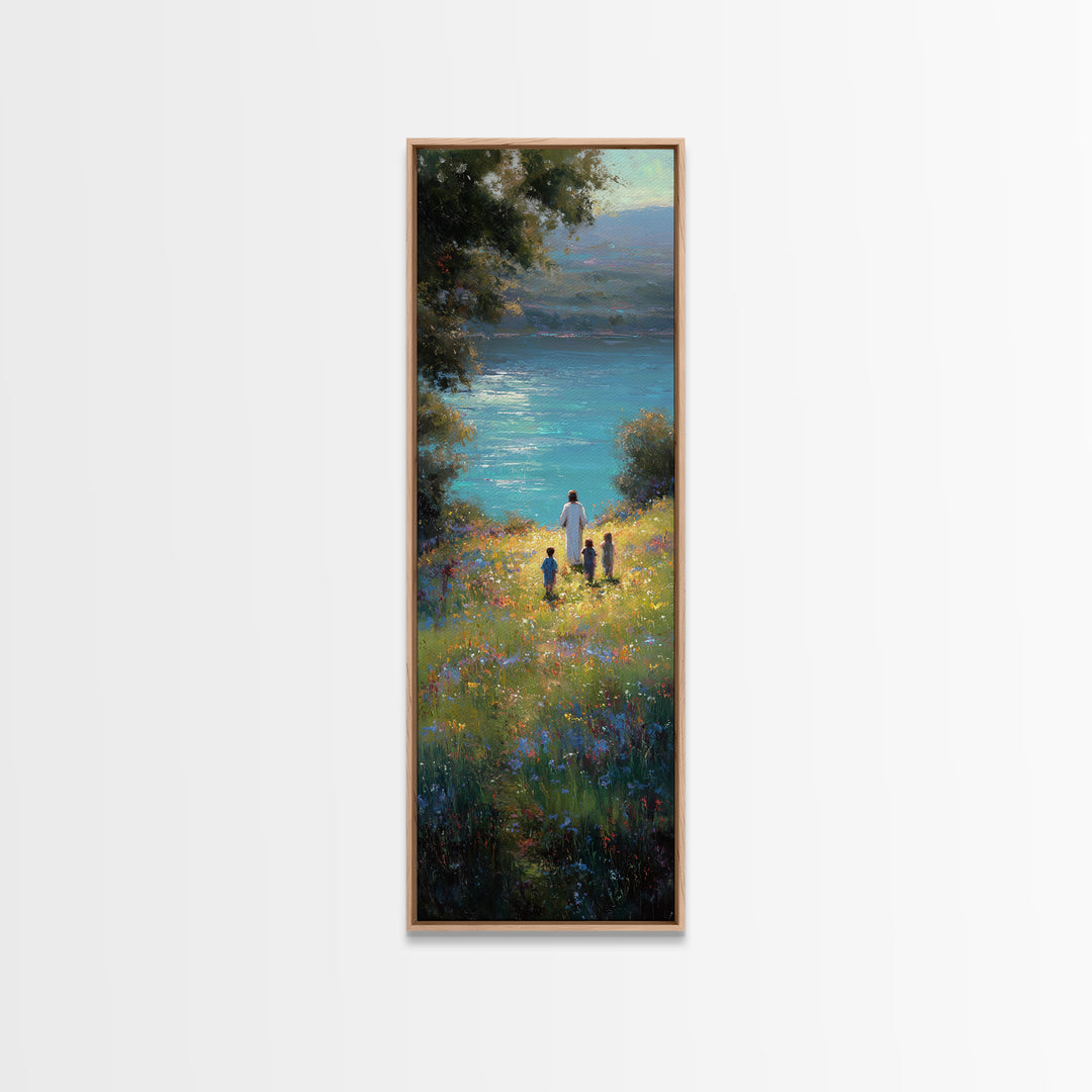 Quiet Shepherd Path – Framed Canvas Print – Tall Narrow Wall Art – Christian Art Print – Jesus Painting – Christian Wall Art – Minimalist C