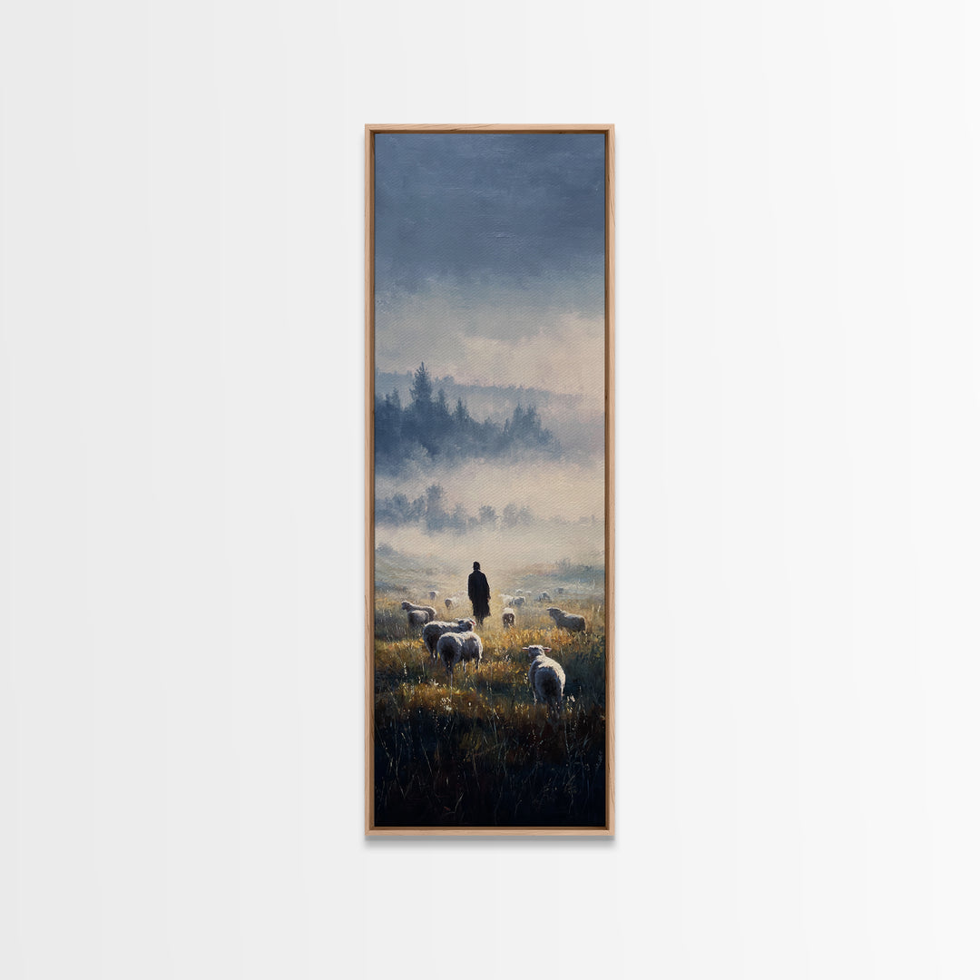 Dawn Of The Flock – Framed Canvas Print – Narrow Art – Christian Art Canvas – Christian Wall Art – Jesus Painting – Vintage Christian Art –