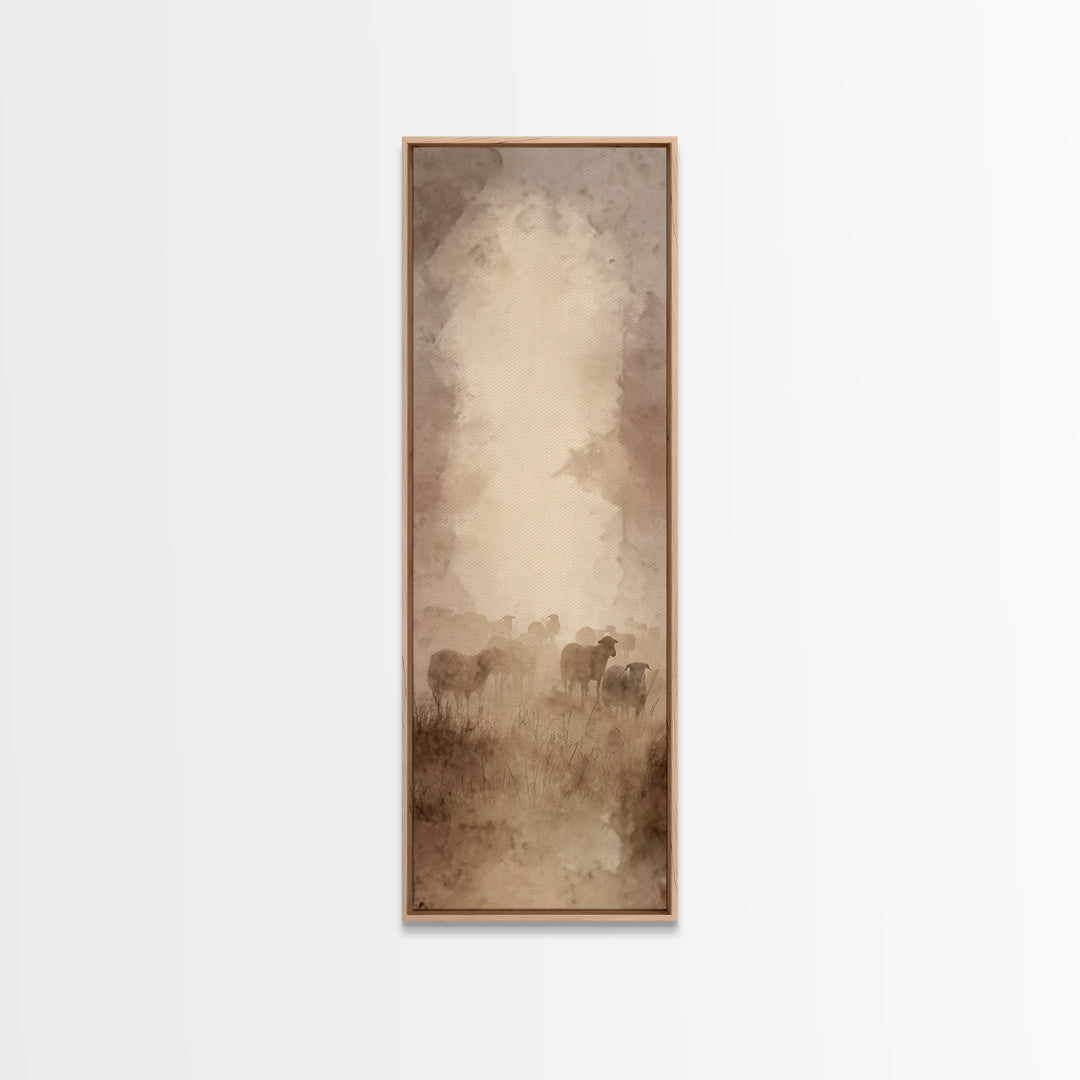 Shepherds In Stillness – Framed Canvas Print – Tall Narrow Wall Art – Christian Wall Art – Christian Art Canvas – Moody Christian Art – Jes