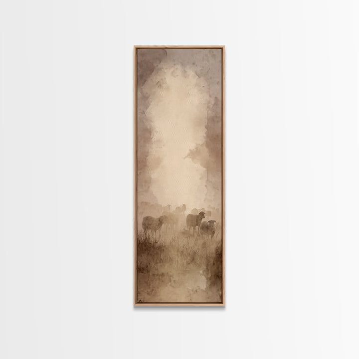 Shepherds In Stillness – Framed Canvas Print – Tall Narrow Wall Art – Christian Wall Art – Christian Art Canvas – Moody Christian Art – Jes