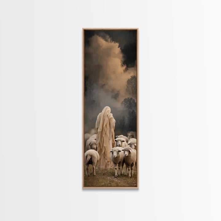 Shepherd’s Nightfall – Framed Canvas Print – Narrow Art – Christian Art Canvas – Jesus Painting – Christian Wall Art – Modern Christian Art