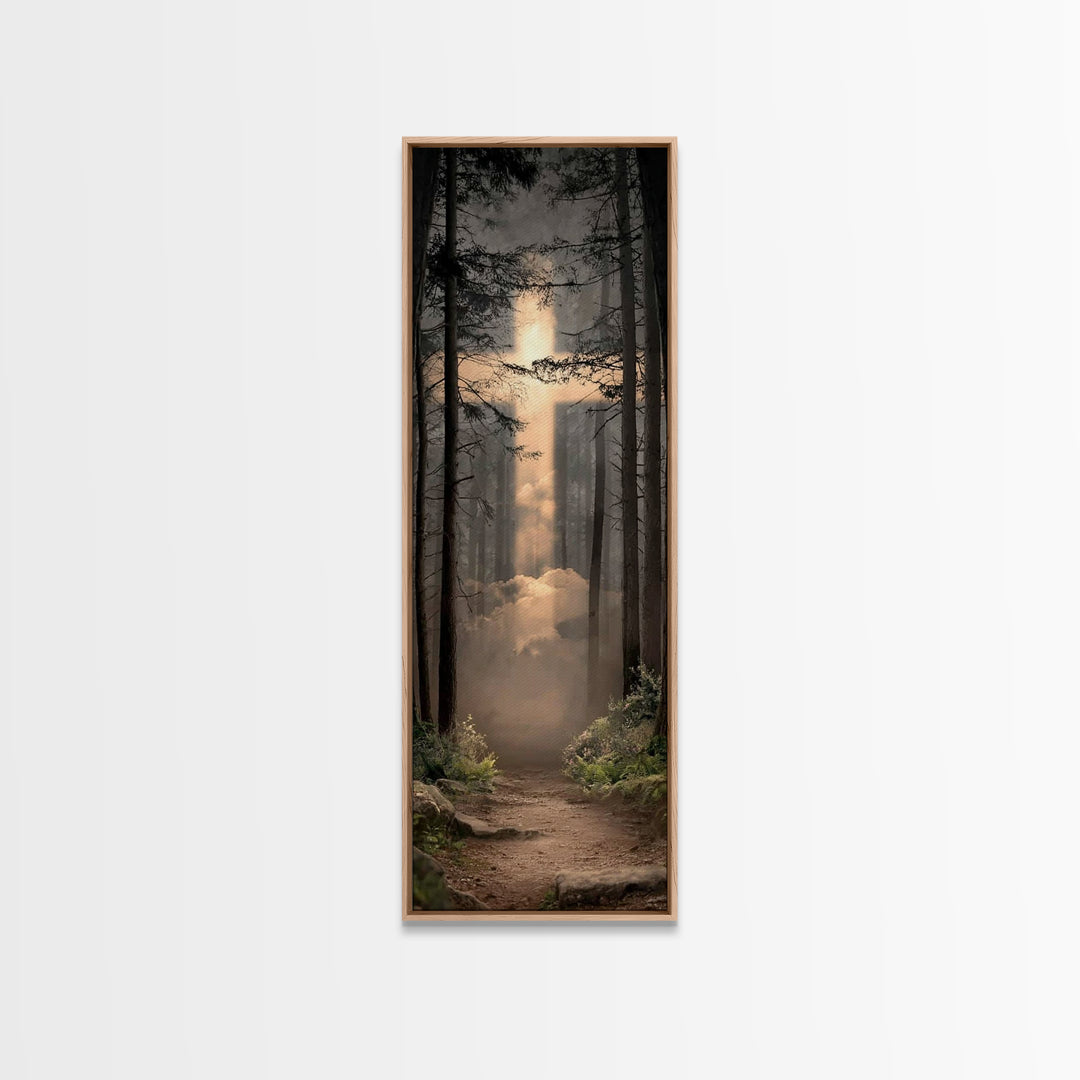 Radiant Forest Path, Framed Canvas Print, Tall Skinny Art Print, Christian Art, Jesus Painting, Christian Canvas Art, Christmas Art, Christ