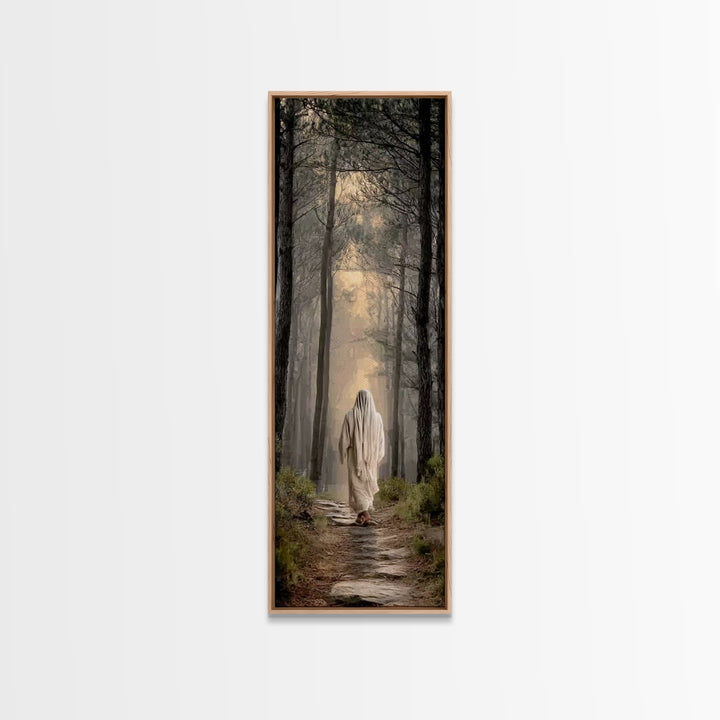Lighted Woodland Walk | Framed Canvas Print | Narrow Art | Christian Art Canvas | Jesus Painting Canvas | Christmas Art | Christian Gift |
