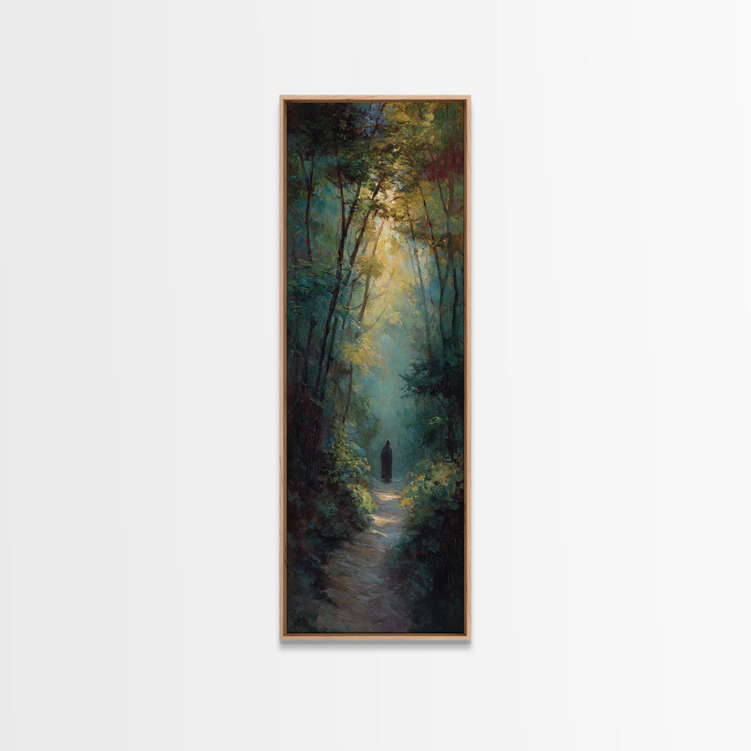 Forest Light Messiah, Framed Canvas Print, Christian Art Canvas, Christian Painting, Tall Narrow Wall Art, Christian Christmas Decor, Moder