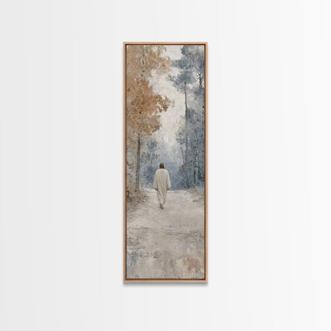 Silent Winter Grace | Framed Canvas Print | Christian Wall Art | Jesus Painting | Narrow Art | Vintage Christian Art | Christian Christmas