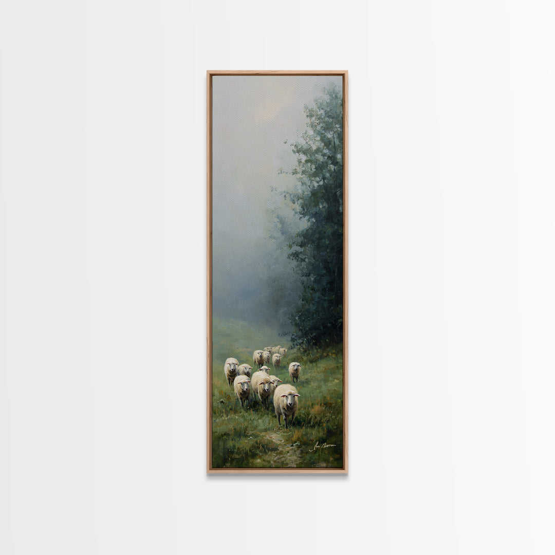 Morning Flock Grace – Framed Canvas Print – Christian Art Canvas – Christian Wall Art – Pastoral Scenery – Subtle Christian Art – Christmas