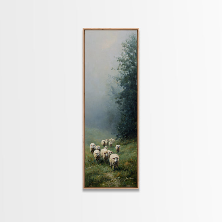 Morning Flock Grace – Framed Canvas Print – Christian Art Canvas – Christian Wall Art – Pastoral Scenery – Subtle Christian Art – Christmas