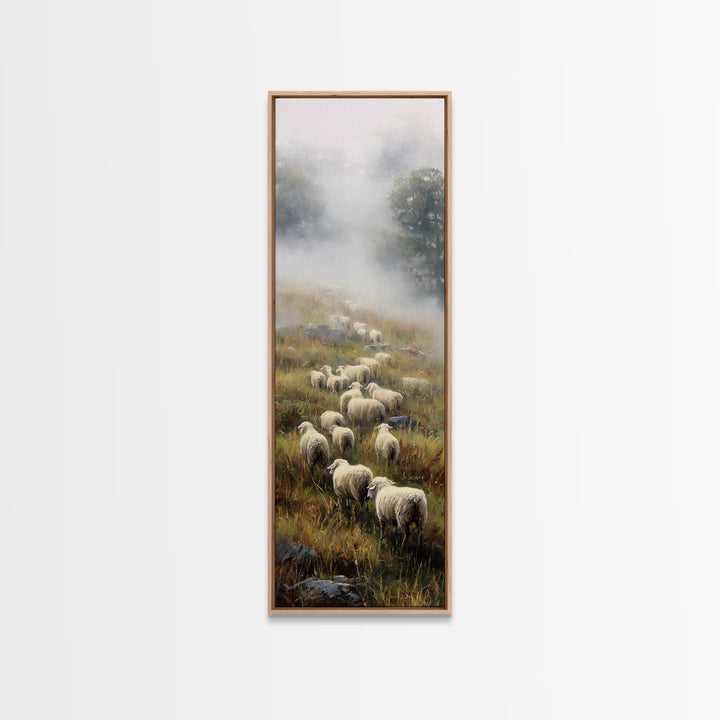 Misty Hills Flock – Framed Canvas Print – Christian Art Canvas – Christian Wall Art – Pastoral Scenery – Moody Christian Art – Christmas Ar