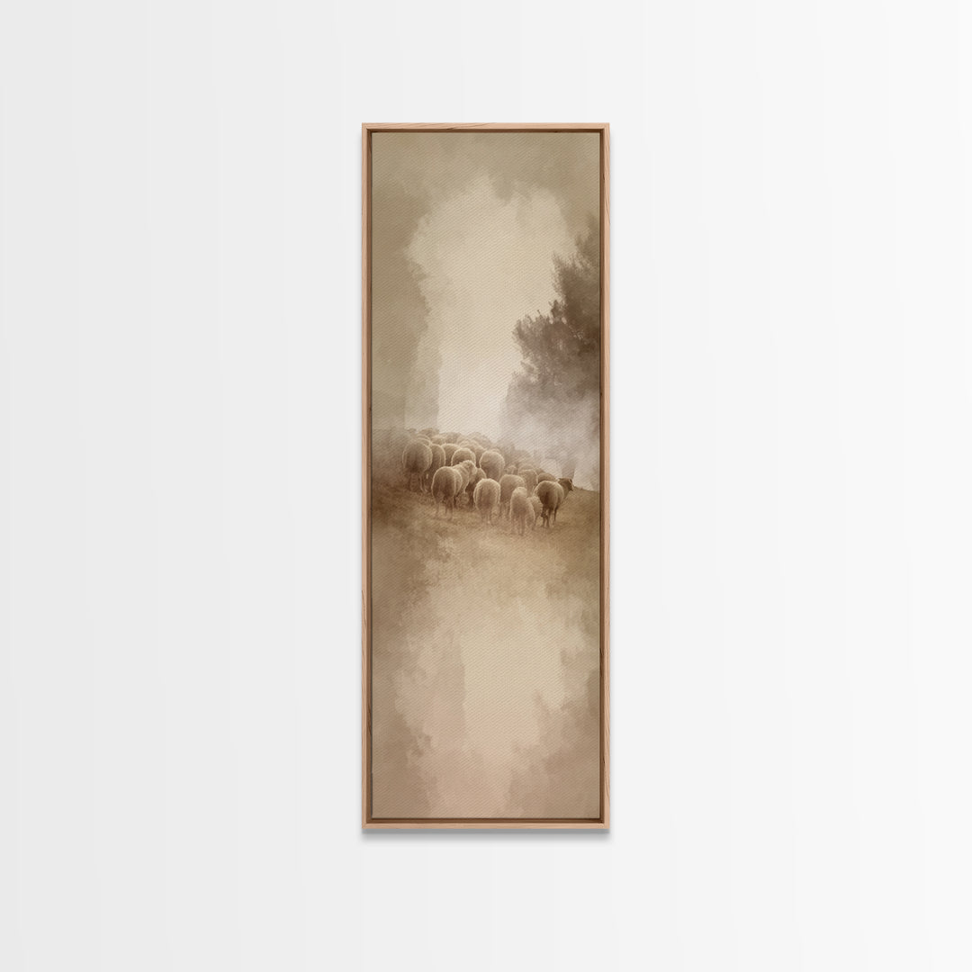 Shepherds In Light – Framed Canvas Print – Tall Narrow Wall Art – Christian Wall Art – Christian Art Canvas – Christmas Art – Pastoral Scen