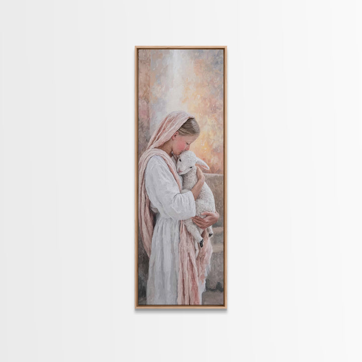 Gentle Embrace, Framed Canvas Print, Narrow Art, Christian Wall Art, Christian Art Canvas, Christmas Art, Jesus Painting, Christian Decor