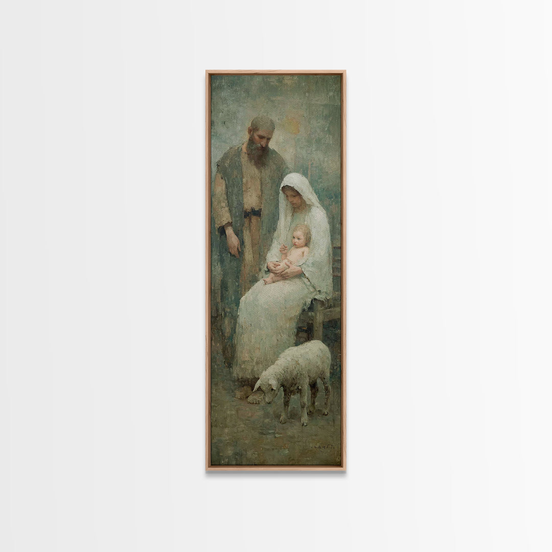 Holy Family Dawn – Framed Canvas Print – Tall Skinny Art Print – Christian Wall Art – Christmas Art – Christian Canvas – Jesus Painting