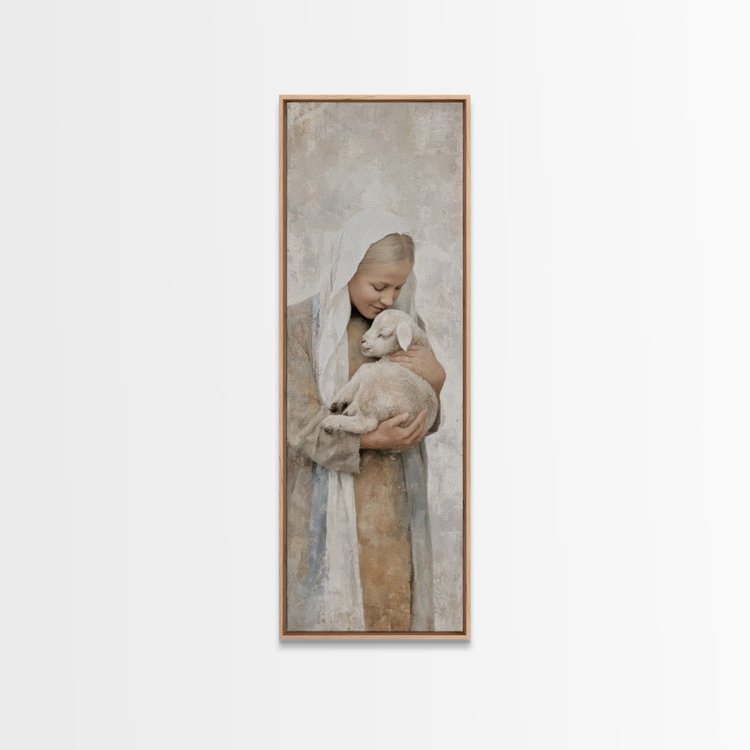 Shepherd’s Comfort – Framed Canvas Print – Narrow Art – Christian Wall Art – Christian Art Canvas – Christian Christmas Art – Jesus Paintin