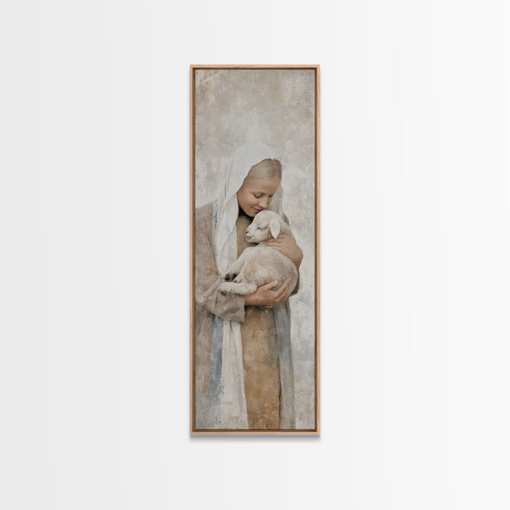 Shepherd’s Comfort – Framed Canvas Print – Narrow Art – Christian Wall Art – Christian Art Canvas – Christian Christmas Art – Jesus Paintin