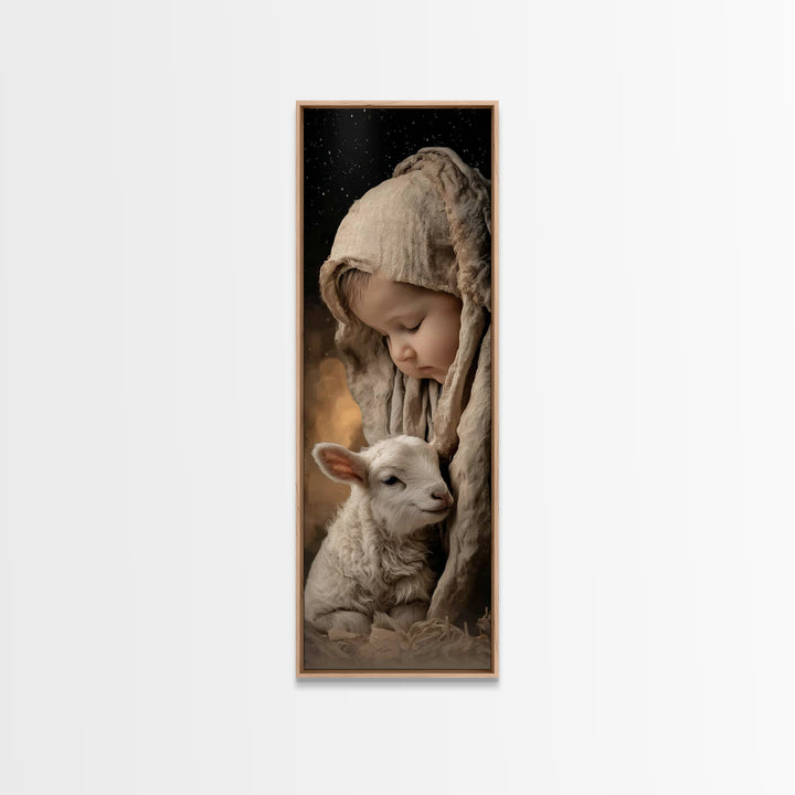 Innocent Trust | Framed Canvas Print | Tall Skinny Art Print | Christian Wall Art | Christian Art Canvas | Christmas Art | Jesus Painting