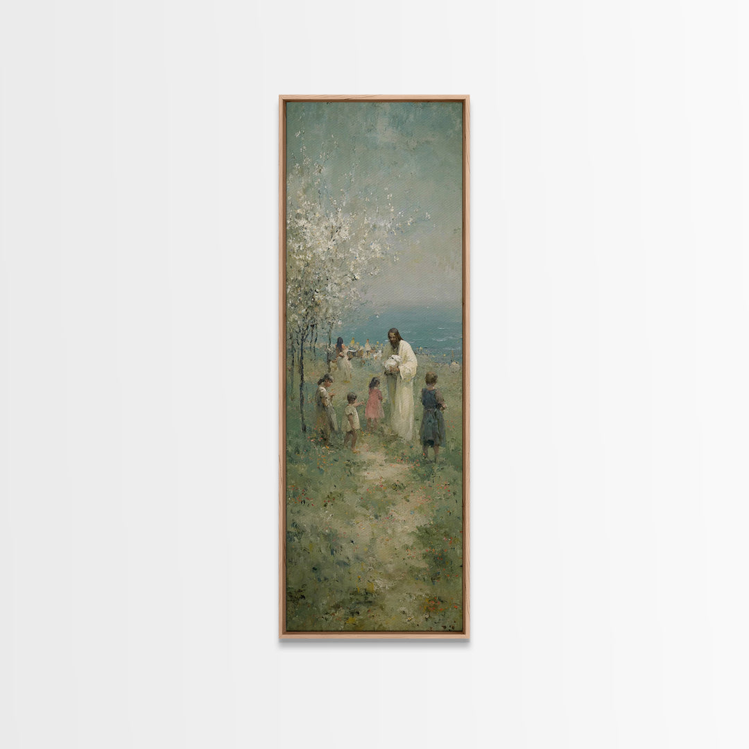 Gathered In Faith | Framed Canvas Print | Narrow Art | Christian Art Canvas | Jesus Painting | Christian Wall Art | Christian Gift Ideas