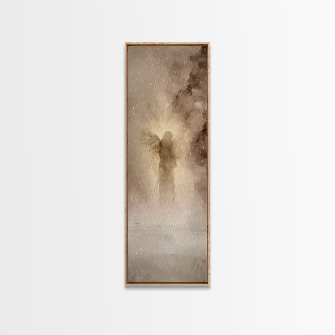 Angel Of Stillness – Framed Canvas Print – Christian Wall Art – Minimalist Christian Art – Tall Skinny Art Print – Christian Art Canvas