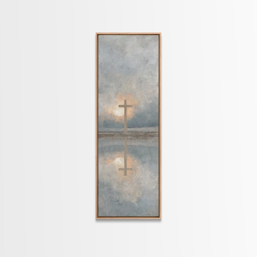 Cross Of Morning | Framed Canvas Print | Christian Wall Art | Christian Art Canvas | Tall Skinny Art Print | Christian Art | Christmas Art