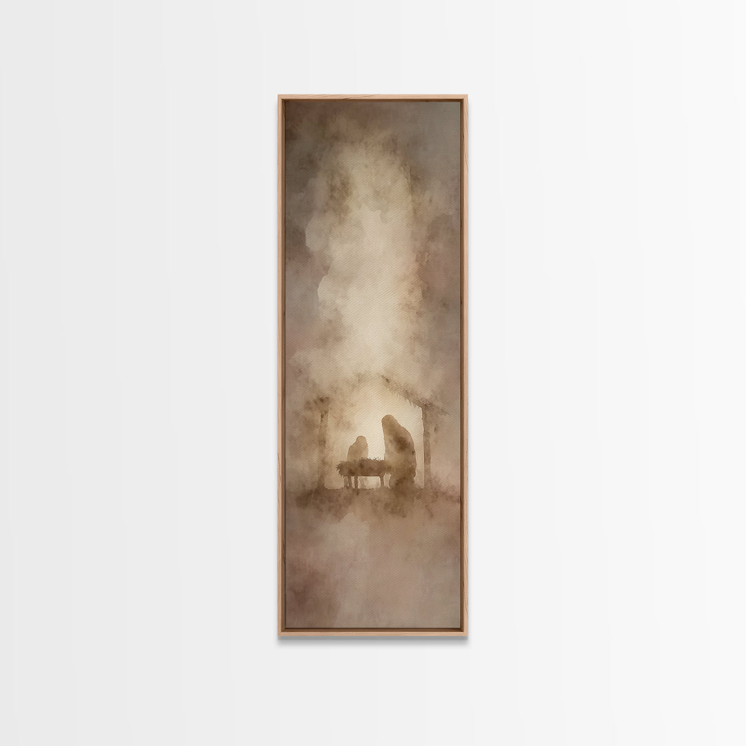 Silent Night Shelter – Framed Canvas Print – Christian Art Canvas – Narrow Art – Christian Painting – Christmas Art – Christian Christmas D