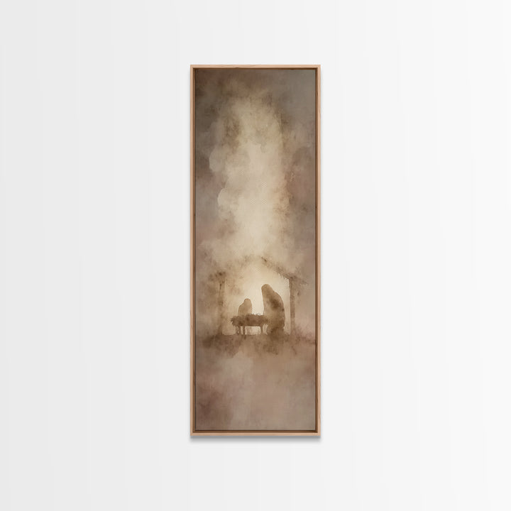 Silent Night Shelter – Framed Canvas Print – Christian Art Canvas – Narrow Art – Christian Painting – Christmas Art – Christian Christmas D
