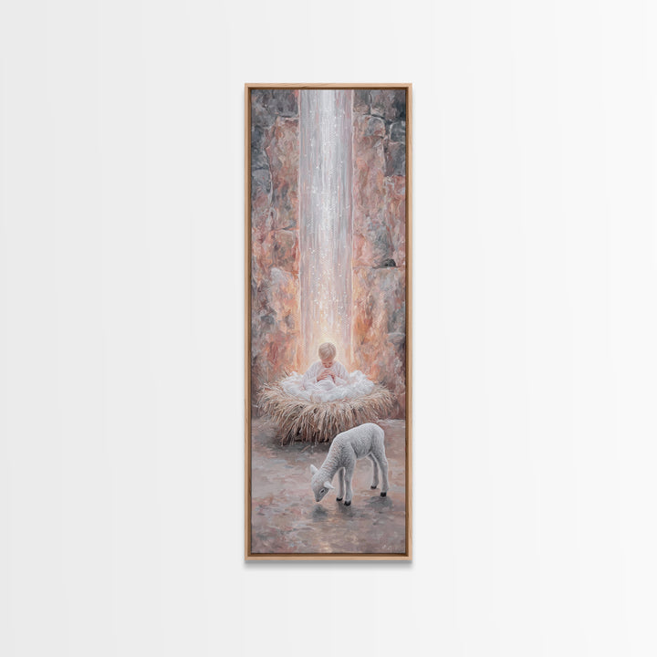 Heavenly Child Light – Framed Canvas Print – Christian Christmas Art – Narrow Art – Jesus Painting – Christian Wall Art – Christmas Canvas