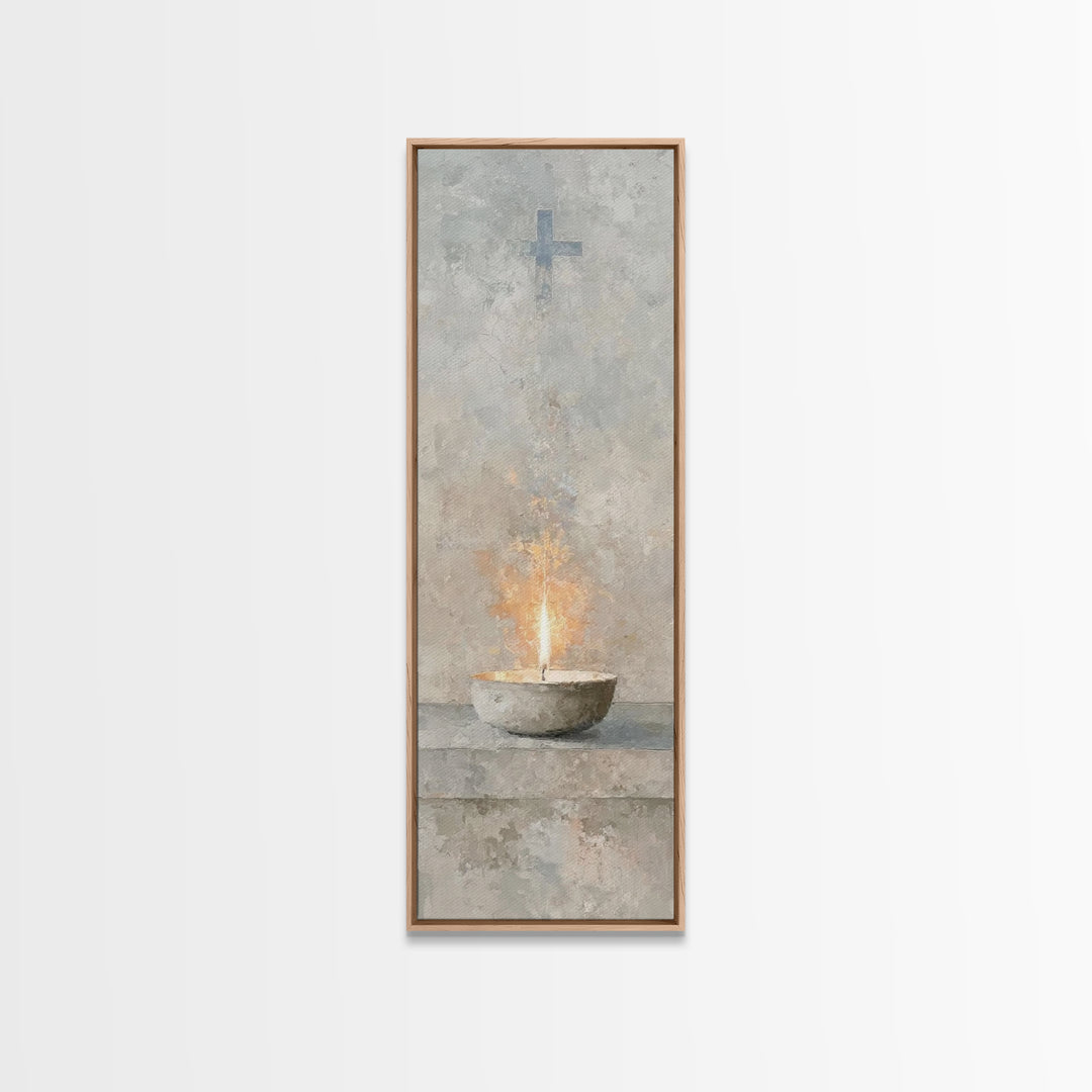 Sanctuary Flame Light – Framed Canvas Print – Christian Christmas Art – Christian Wall Art – Skinny Art – Christian Art Canvas – Christian