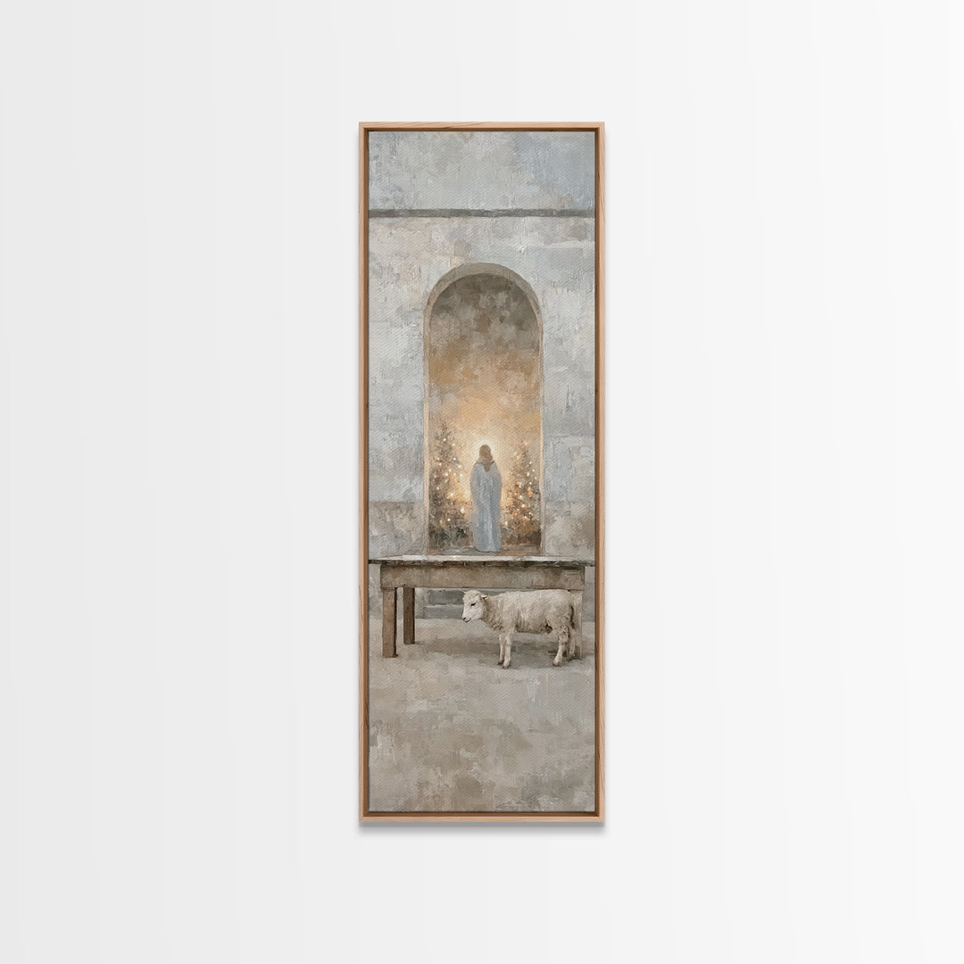 Sacred Hall Nativity – Framed Canvas Print – Christian Art Canvas – Tall Skinny Art Print – Christian Wall Art – Christmas Art – Jesus Pain