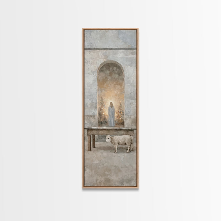 Sacred Hall Nativity – Framed Canvas Print – Christian Art Canvas – Tall Skinny Art Print – Christian Wall Art – Christmas Art – Jesus Pain