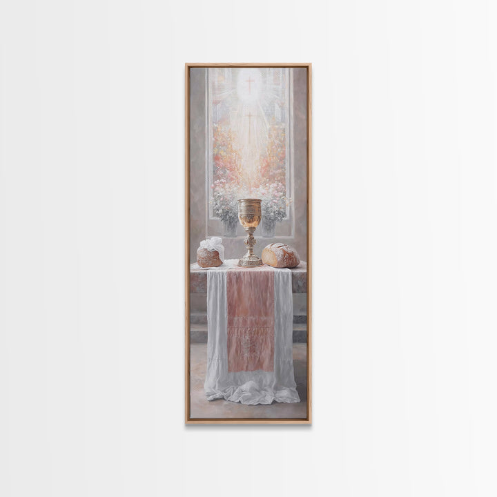 Radiant Communion Blessing - Framed Canvas Print - Tall Skinny Art Print - Christian Wall Art - Christian Art Canvas - Jesus Painting