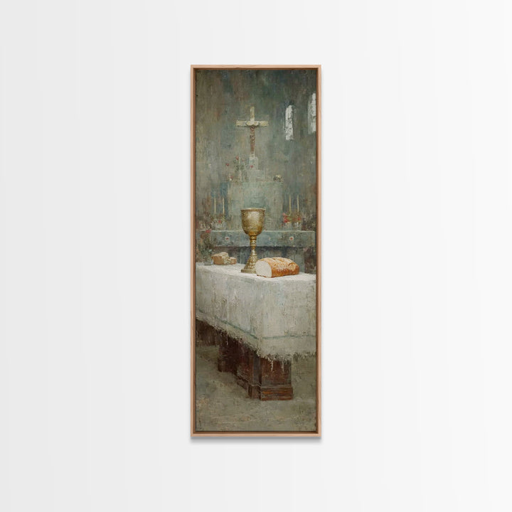 Sanctuary Table Grace, Framed Canvas Print, Narrow Art, Christian Art Canvas, Christian Paintings, Christian Decor, Jesus Painting