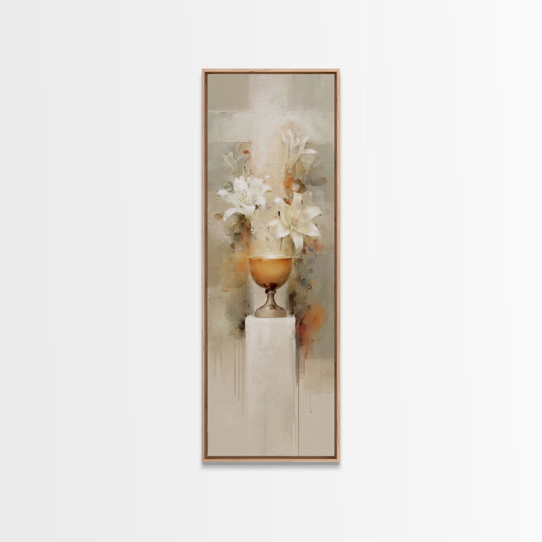 Graceful Lily Chalice | Framed Canvas Print | Narrow Art | Christian Art Canvas | Christian Decor | Jesus Painting | Christmas Art