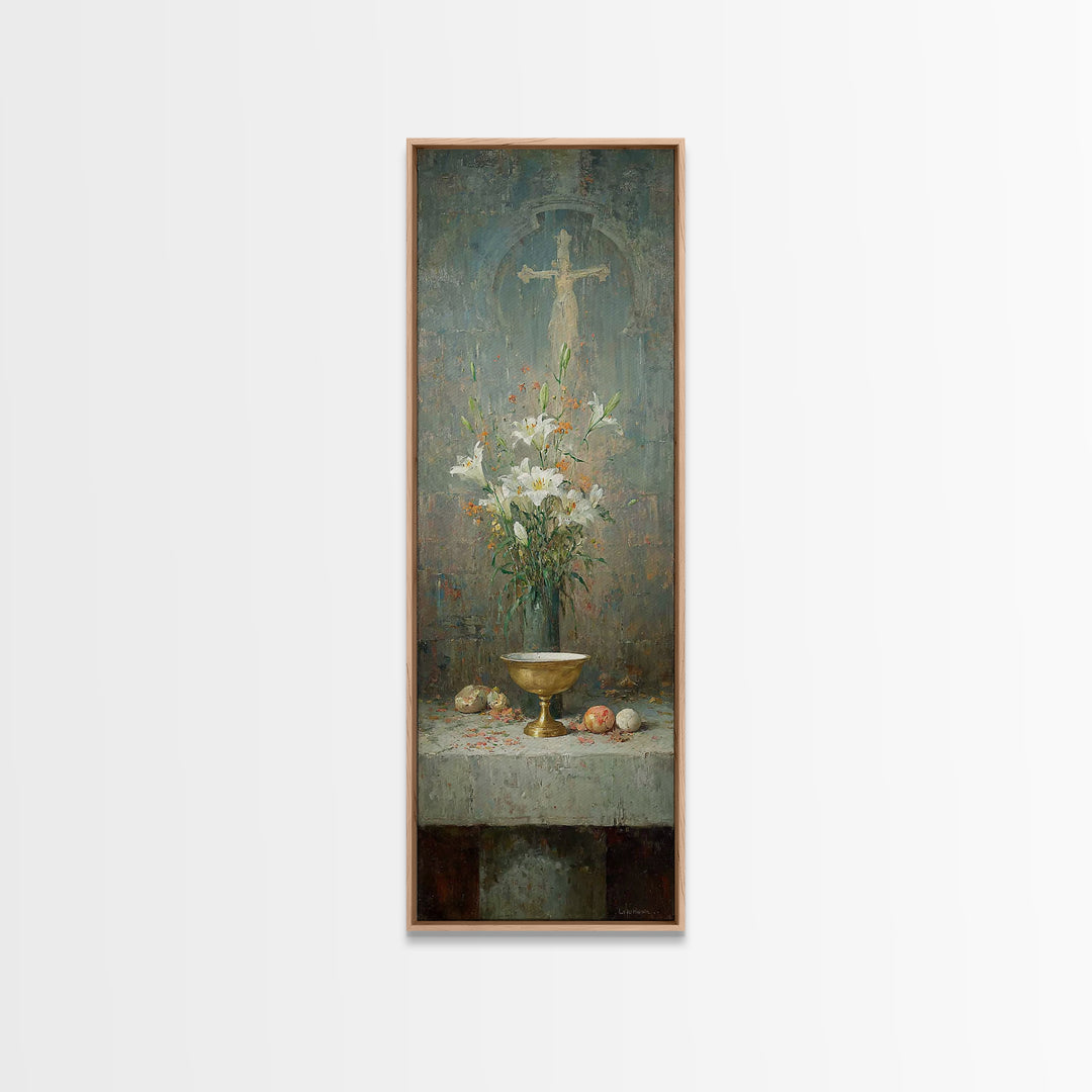 Altar Bloom Reverence - Framed Canvas Print - Tall Skinny Art Print - Christian Wall Art - Christian Art Canvas - Christmas Art