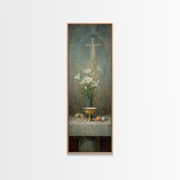 Altar Bloom Reverence - Framed Canvas Print - Tall Skinny Art Print - Christian Wall Art - Christian Art Canvas - Christmas Art