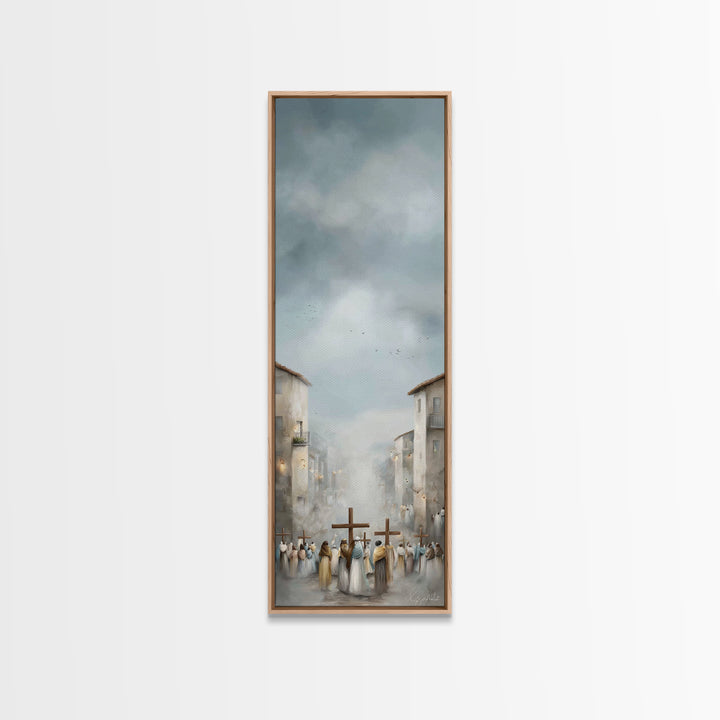 Pilgrims At Dawn – Framed Canvas Print – Narrow Art – Christian Art Work – Christian Christmas Art – Subtle Christian Art