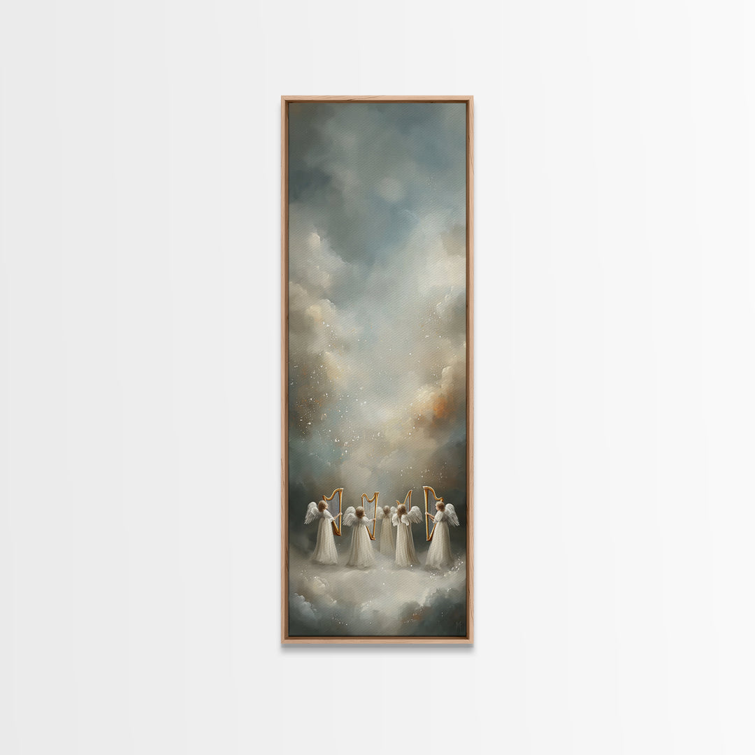Celestial Harmony | Framed Canvas Print | Tall Narrow Wall Art | Christian Christmas Art | Framed Christian Art | Unique Christian Art