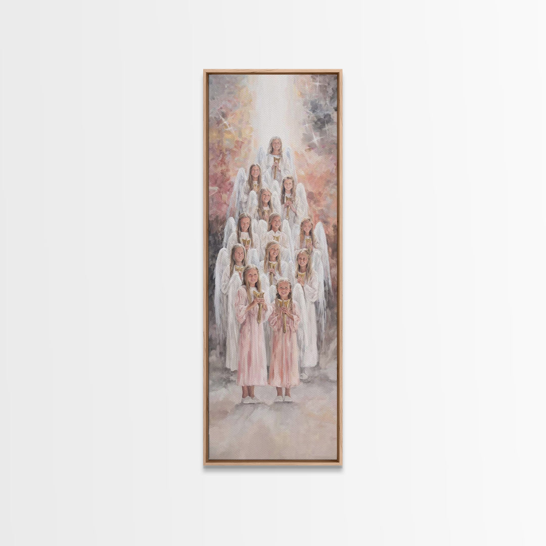 Stairway Of Angels – Framed Canvas Print – Skinny Art – Christian Art Print – White Christmas Art – Christian Decor For Home