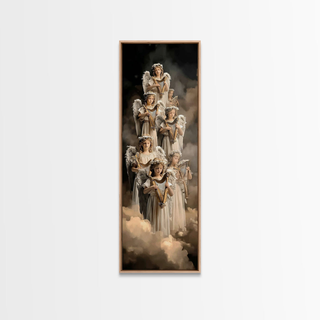 Heaven’s Harp Choir – Framed Canvas Print – Tall Narrow Wall Art – Christian Wall Art – Christian Art Canvas – Christmas Art Prints