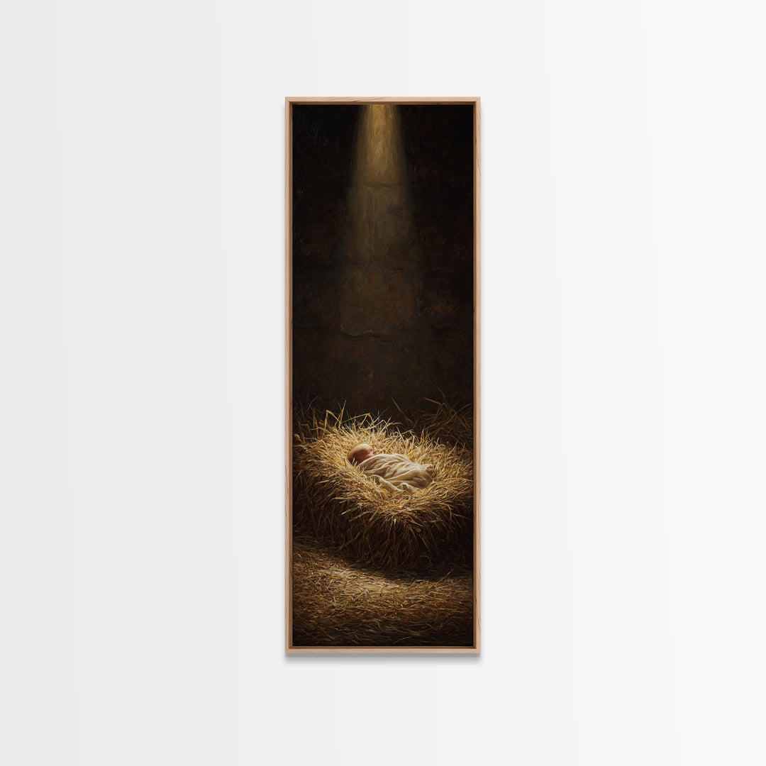 Holy Night Cradle – Framed Canvas Print – Christmas Art – Christian Christmas Art – Christian Art Canvas – Skinny Art – Christian Wall Art