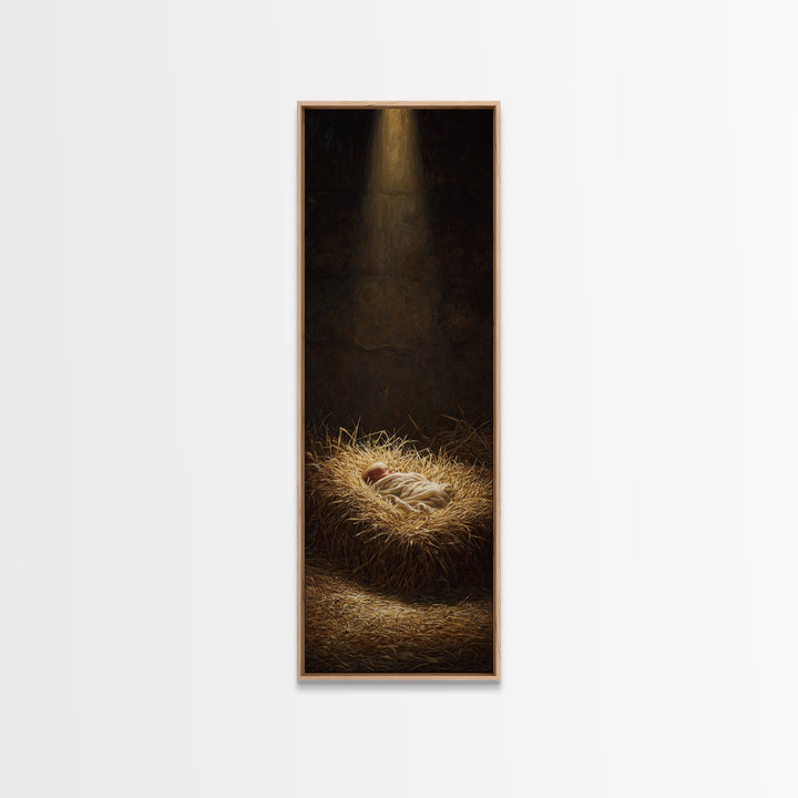 Holy Night Cradle – Framed Canvas Print – Christmas Art – Christian Christmas Art – Christian Art Canvas – Skinny Art – Christian Wall Art