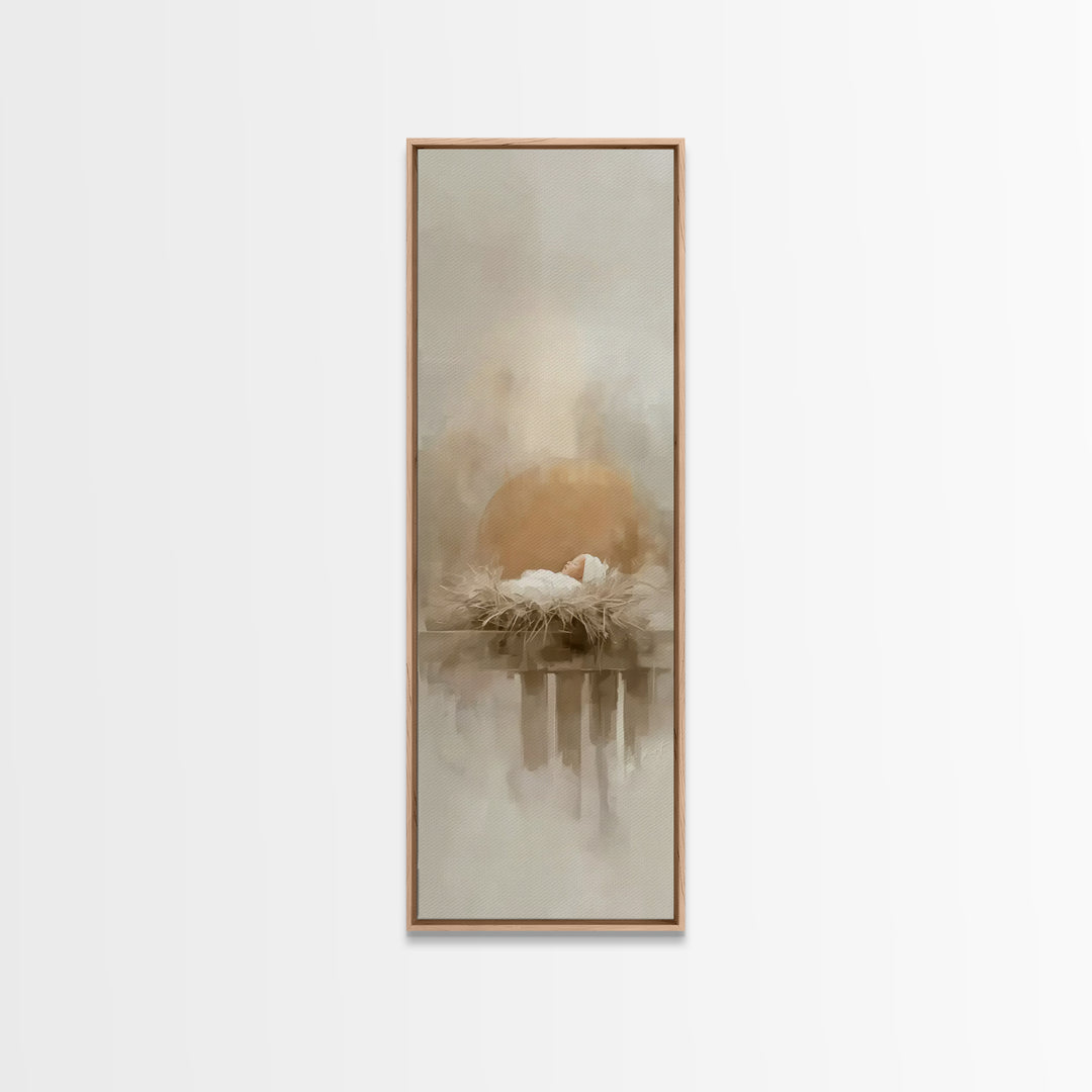 Gentle Manger Peace – Framed Canvas Print – Christmas Wall Art – Christian Art – Christian Art Canvas – Tall Skinny Art Print – Christmas A