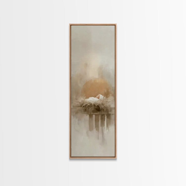 Gentle Manger Peace – Framed Canvas Print – Christmas Wall Art – Christian Art – Christian Art Canvas – Tall Skinny Art Print – Christmas A