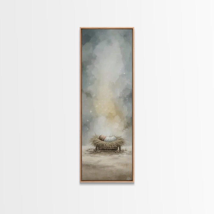 Celestial Nativity – Framed Canvas Print – Christmas Art Prints – Christian Art Canvas – Christian Wall Art – Narrow Art – Christian Christ