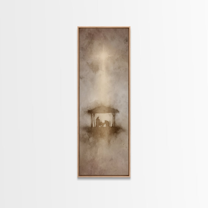 The Holy Shelter – Framed Canvas Print – Christian Wall Art – Christian Art Canvas – Christmas Art – Narrow Art – Christian Christmas Art