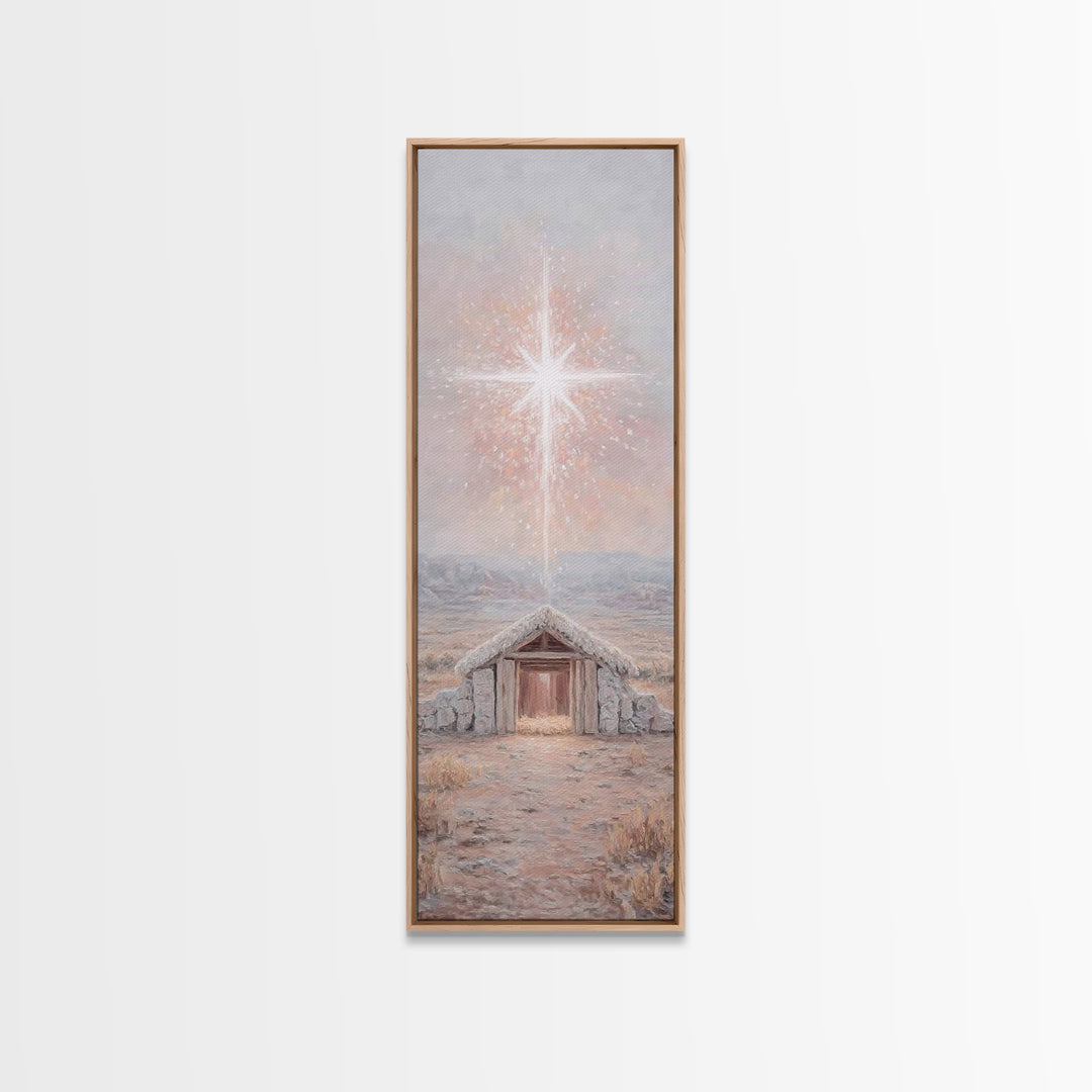 Bethlehem Brightness – Framed Canvas Print – Christian Christmas Art – Christian Art Canvas – Christmas Art Prints – Narrow Art – Christian