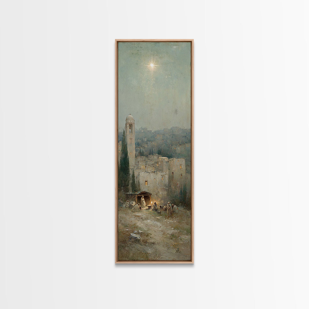 Manger Promise – Framed Canvas Print – Christian Wall Art – Christmas Art – Christian Art Canvas – Tall Narrow Wall Art – Christian Christm