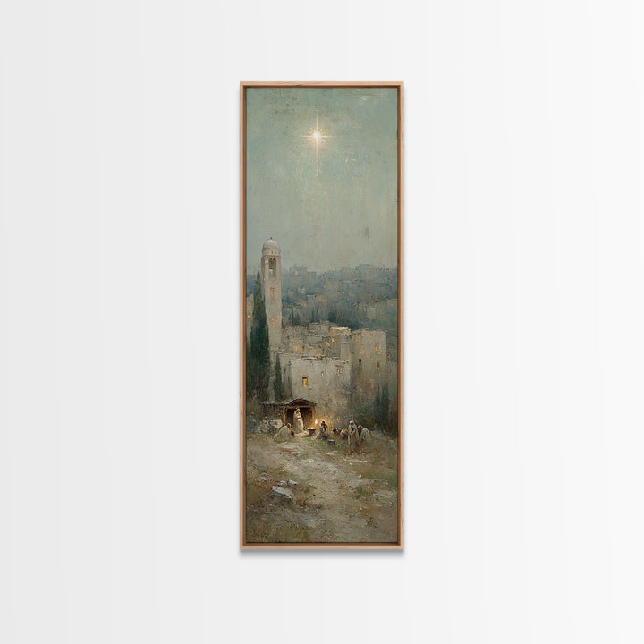 Manger Promise – Framed Canvas Print – Christian Wall Art – Christmas Art – Christian Art Canvas – Tall Narrow Wall Art – Christian Christm