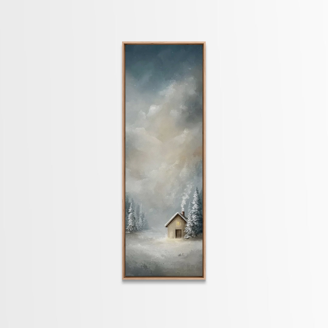 Winter Chapel Stillness – Framed Canvas Print – Christian Wall Art – Christian Art Canvas – Skinny Art – Christmas Art – Christian Christma