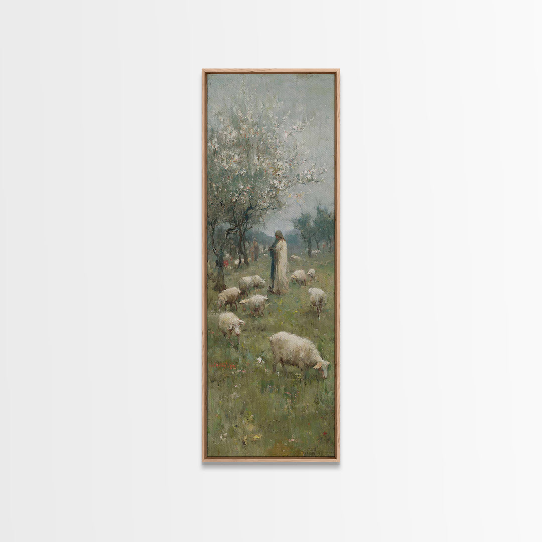 Peaceful Shepherd Path – Framed Canvas Print – Tall Narrow Wall Art – Christian Wall Art – Jesus Painting – Christian Art Canvas